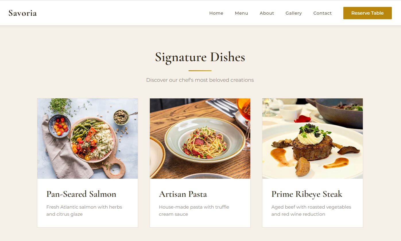 Savoria Restaurant - Online Ordering and Reservation Web App